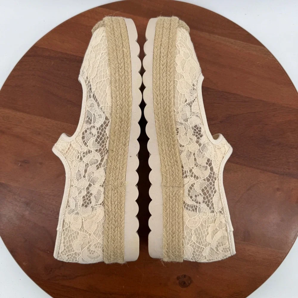 Sam & Libby Mary Jane Espadrille‎ Women Beige Floral Lace Platform Shoes 10